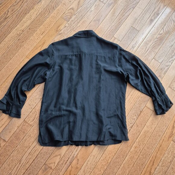 GAP Button Up Tuxedo Velvet Silk Cotton Blend Sheer Blouse 12 - Picture 6 of 14